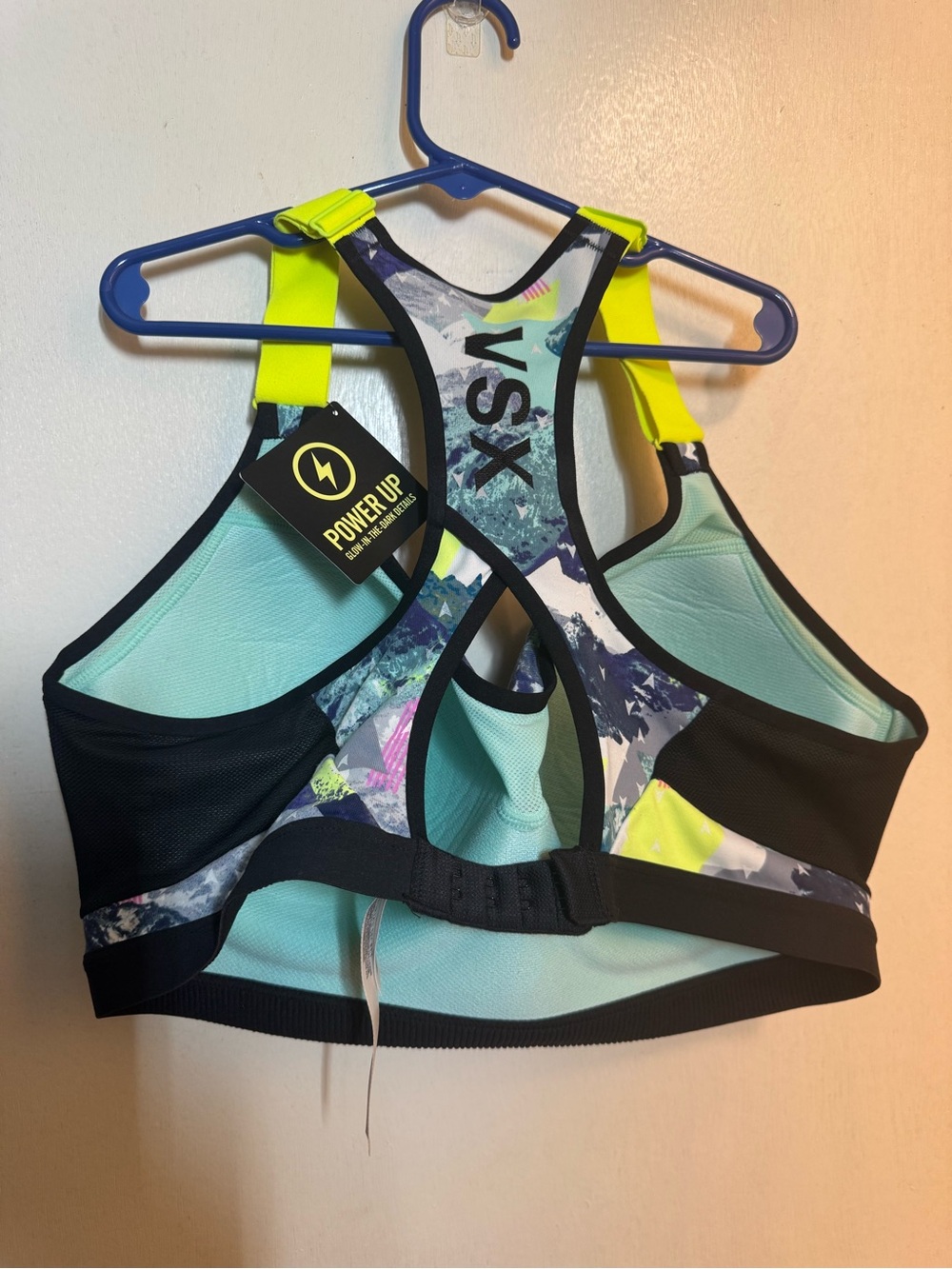 Victoria's Secret Mint and Neon Yellow VSX Racerback Sports Bra